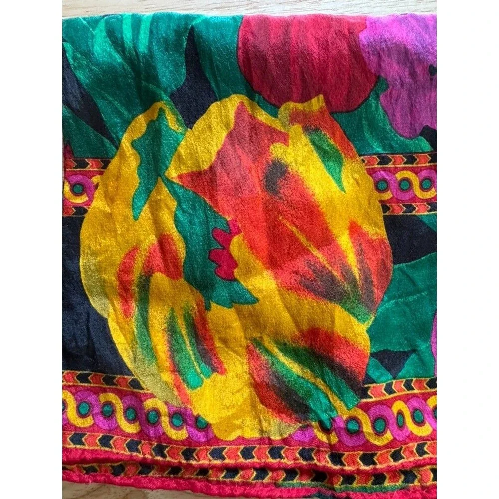 Vintage 1989 Liz Claiborne 100% Silk Scarf Bold Abstract Floral Jewel Tone 52x10
